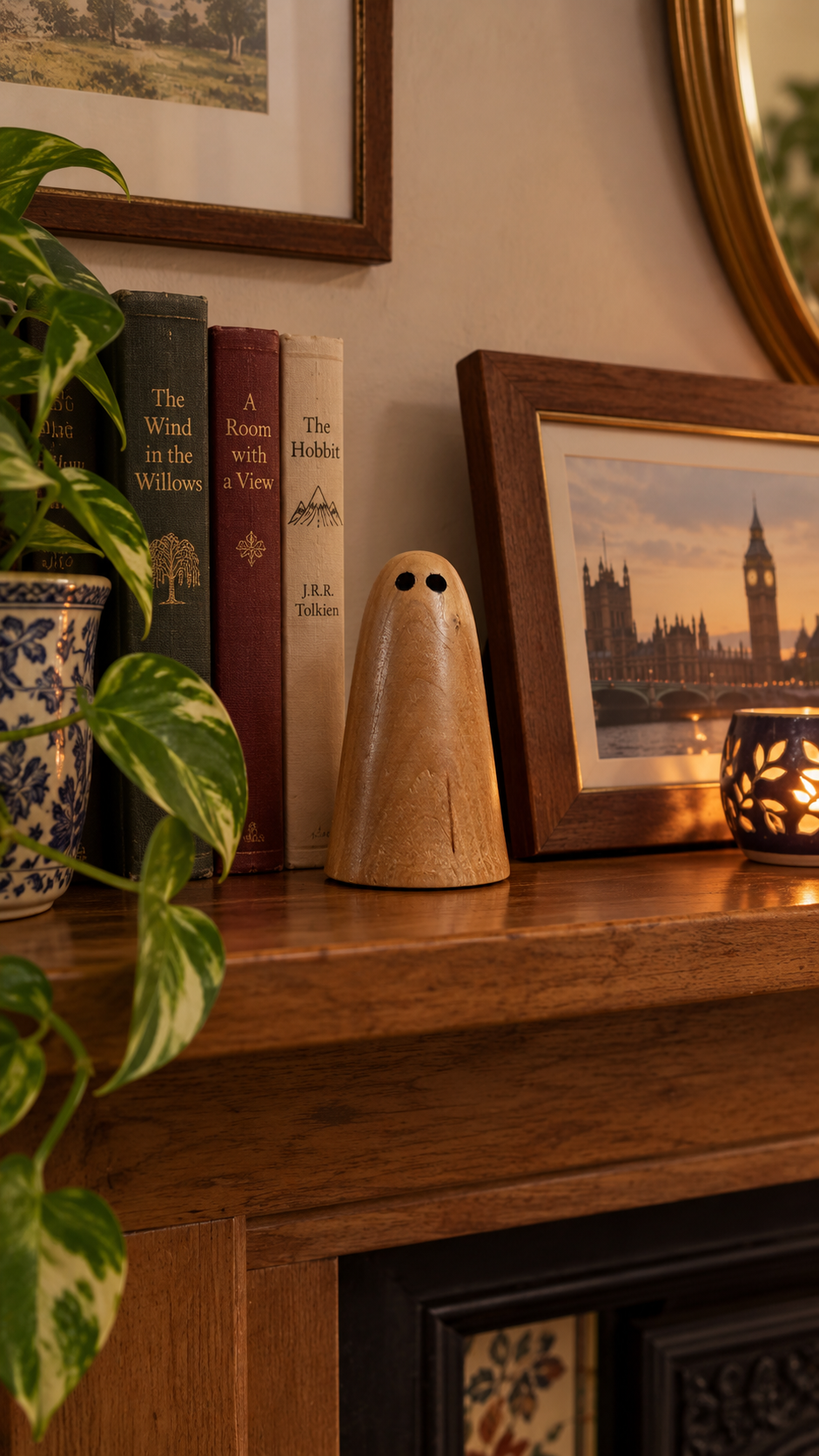 Handturned Wooden Ghost Halloween Decoration