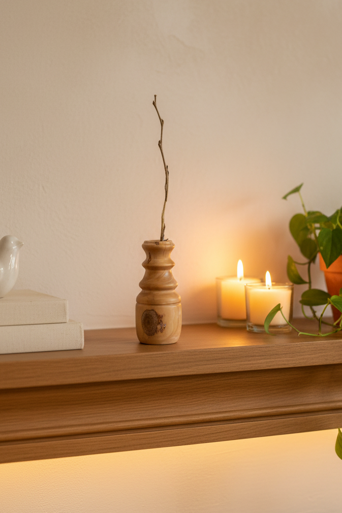 Handturned Cherry Wood Tiered Dried Bud Vase