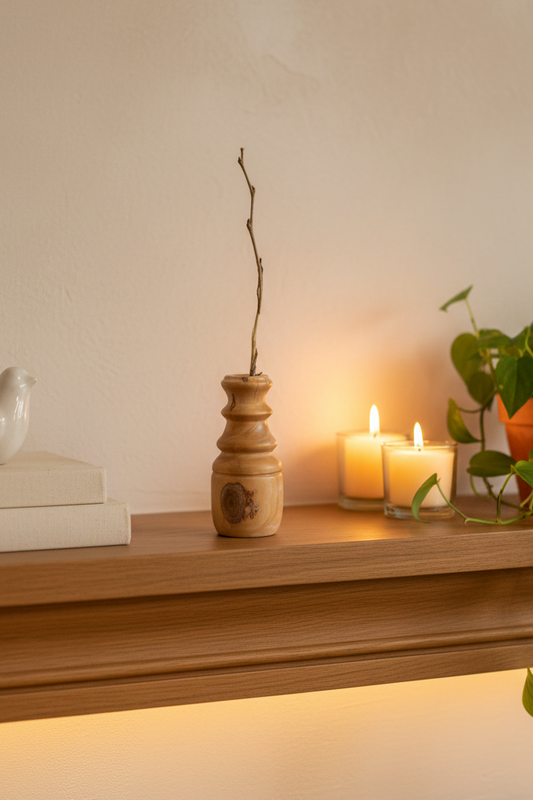 Handturned Cherry Wood Tiered Dried Bud Vase